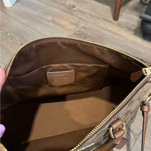 Coach Signature Canvas Satchel with Brown Leather Trim - Picture 8 of 10